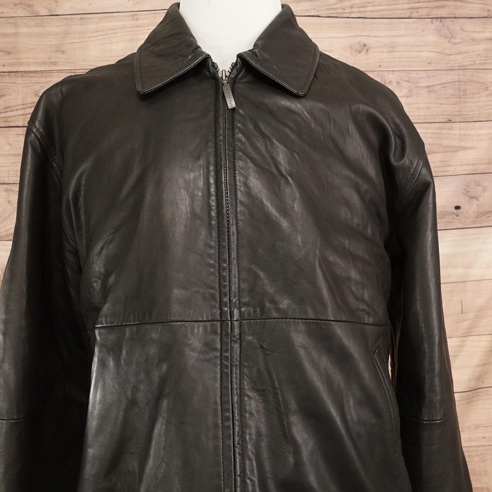 Claiborne Leather Jacket Mens Large Brown Lambskin Bomber Quilted Lined Pockets